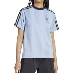 ADIDAS Originals Jacquard Jersey Sz Medium POLY T Shirt Ash Blue Womens JV9644‎